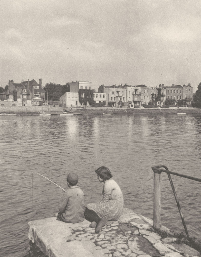 MIDDLESEX. Old Village of Strand-on-the-green. Boy fishing 1926 print